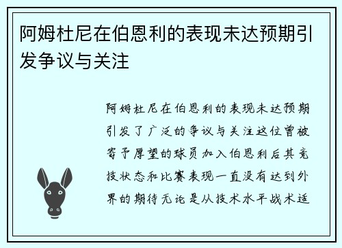 阿姆杜尼在伯恩利的表现未达预期引发争议与关注